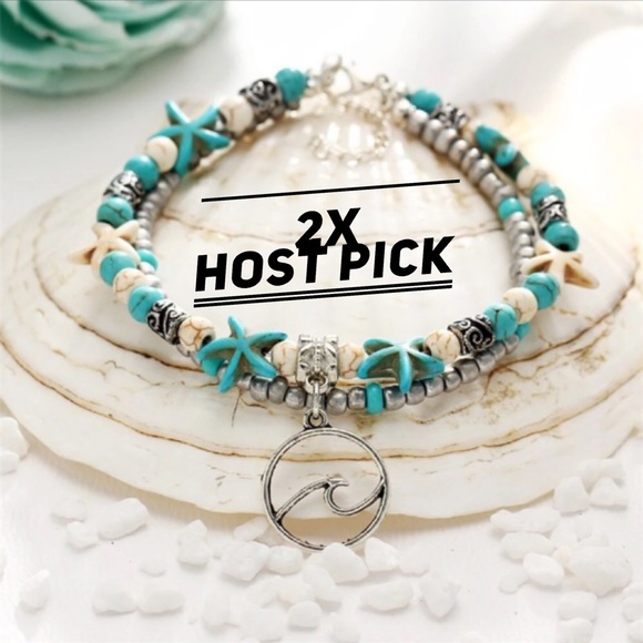 Jewelry - Boho Wave Anklet Silver Turquoise Beading